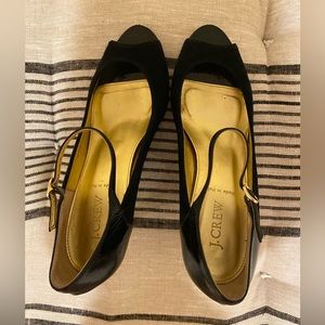 J Crew Black suede and leather peep toe mary jane Heels size 8.5